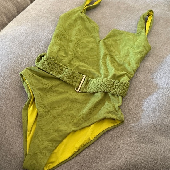 Green Textured Swimsuit with Belt by Palmacea swimwear